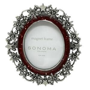 Sonoma Magnet Frame 3" x 2.5" Red Sparkle Inner Border Metal Flowers Stars Frame